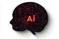 Artificial intelligence brain in dark silhouette glowing red circuits representing futuristic AI powered neural networks