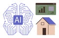 Artificial Intelligence Brain, Data Analytics, and Smart Home Concept Royalty Free Stock Photo