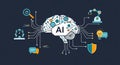 Artificial Intelligence Brain Digital Network Circuits Connect Icons - AI Concept Royalty Free Stock Photo