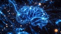 Artificial intelligence brain digital brain neural network blue light future technology neuroscience data flow innovation concept Royalty Free Stock Photo