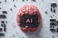 Artificial intelligence brain embedded microchip digital circuits in futuristic laboratory showcasing concept of advanced AI