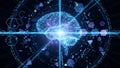 Artificial intelligence brain with futuristic interface Royalty Free Stock Photo
