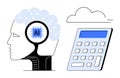 Artificial Intelligence Brain Icon with Microchip, Cloud Symbol, and Calculator Concept Royalty Free Stock Photo