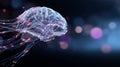 Artificial intelligence brain illustrates a complex neural network, connecting data through advanced technology, showing glowing Royalty Free Stock Photo