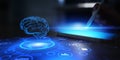 Artificial Intelligence Brain Visualization Emerging from Digital Tablet Interface Royalty Free Stock Photo