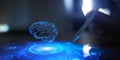 Artificial Intelligence Brain Visualization Emerging from Digital Tablet Interface Royalty Free Stock Photo