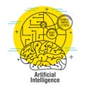 Artificial intelligence brain world code binary thin line