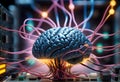 Artificial Intelligence. Brains With Glowing Neurons Connected to CPU. The Power of Artificial Intelligence. Digital AI