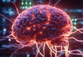 Artificial Intelligence. Brains With Glowing Neurons Connected to CPU. The Power of Artificial Intelligence. Digital AI