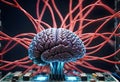 Artificial Intelligence. Brains With Glowing Neurons Connected to CPU. The Power of Artificial Intelligence. Digital AI
