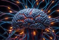 Artificial Intelligence. Brains With Glowing Neurons Connected to CPU. The Power of Artificial Intelligence. Digital AI