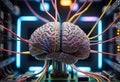 Artificial Intelligence. Brains With Glowing Neurons Connected to CPU. The Power of Artificial Intelligence. Digital AI