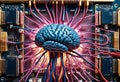 Artificial Intelligence. Brains With Glowing Neurons Connected to CPU. The Power of Artificial Intelligence. Digital AI