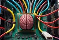 Artificial Intelligence. Brains With Glowing Neurons Connected to CPU. The Power of Artificial Intelligence. Digital AI