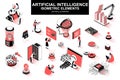 Artificial intelligence bundle of isometric elements. Electronic brain, cyborg, deep learning, futuristic technology, robot Royalty Free Stock Photo