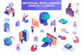 Artificial intelligence bundle of isometric elements. Electronic brain, cyborg, deep learning, futuristic technology Royalty Free Stock Photo