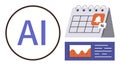 Artificial Intelligence with Calendar Notification and Analytics Chart Elements Royalty Free Stock Photo