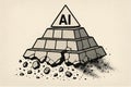 Artificial Intelligence capstone on crumbling stone pyramid structure Royalty Free Stock Photo