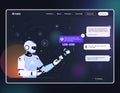 Artificial intelligence chatbot interacting with users in a futuristic digital interface showing communication tools and