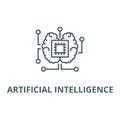 Artificial intelligence, chip with brain line icon, vector. Artificial intelligence, chip with brain outline sign Royalty Free Stock Photo