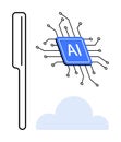 Artificial Intelligence Chip with Circuit Connections, Cloud Icon, and Vertical Line Design Royalty Free Stock Photo