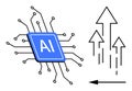 Artificial intelligence chip with circuit lines and upward arrows AI technology growth and progress Royalty Free Stock Photo