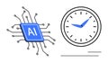 Artificial Intelligence Chip and Clock Representing Technology and Time Management Royalty Free Stock Photo