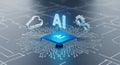 Artificial intelligence chip with cloud computing and gears on a circuit board background Royalty Free Stock Photo