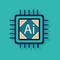Artificial intelligence chip design on a teal background for modern technology concepts and digital transformation Royalty Free Stock Photo