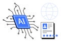 Artificial Intelligence Chip With Digital Circuit, Globe, and User Profile With Ratings Royalty Free Stock Photo