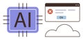 Artificial Intelligence Chip with Error Message and Cloud Connection Concept Royalty Free Stock Photo