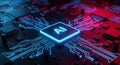 Artificial Intelligence Chip with Glowing AI Logo Integrated on Motherboard Circuit Board Royalty Free Stock Photo