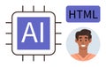 Artificial Intelligence Chip, HTML Coding Interface, and Human for Technology Concepts Royalty Free Stock Photo
