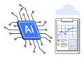 Artificial Intelligence Chip Linking to Data Analysis on Digital Report with Cloud Integration Royalty Free Stock Photo