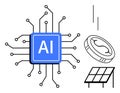 Artificial Intelligence Chip with Solar Energy and Cryptocurrency Technology Concept Royalty Free Stock Photo