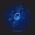 Artificial intelligence circuit line style. AI micro processor unit storage database. Smart network digital technology Royalty Free Stock Photo