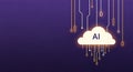 Artificial intelligence cloud computing concept with glowing data lines on a vibrant purple background, showcasing innovation Royalty Free Stock Photo