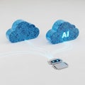 Artificial intelligence cloud computing concept with small robot Royalty Free Stock Photo