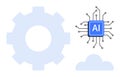 Artificial Intelligence, Cloud Computing, and Digital Technology Concept with Gear and AI Chip Graphics Royalty Free Stock Photo