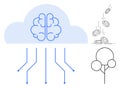 Cloud Computing and Artificial Intelligence Concept with Brain and Virtual Connections Royalty Free Stock Photo