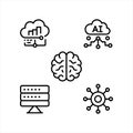 Artificial Intelligence and Cloud Computing Line Icons Set with Brain and Server Symbols Royalty Free Stock Photo