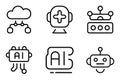 Artificial Intelligence and Cloud Computing Line Icons Set Royalty Free Stock Photo