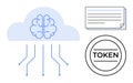 Artificial Intelligence Cloud Network with Brain, Token, and Documents for Data Exchange Royalty Free Stock Photo