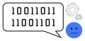 Binary Code in Speech Bubble With Minimalist Face and Gear Icons Technology and Communication Royalty Free Stock Photo