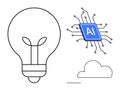 Artificial Intelligence Concept with AI Chip, Light Bulb, and Cloud Computing Elements Royalty Free Stock Photo