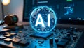 Artificial intelligence concept with AI globe and circuit board Royalty Free Stock Photo