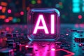 Artificial intelligence concept ai technology glowing text on motherboard with neon pink light Royalty Free Stock Photo
