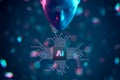 Artificial intelligence concept with android head and AI chip