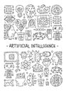 Artificial intelligence concept art. Hand drawn design elements. Vertical frame for your design Royalty Free Stock Photo