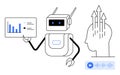 Artificial Intelligence and Data Analysis Concept with Robot and Human Head with Growth Arrows Royalty Free Stock Photo